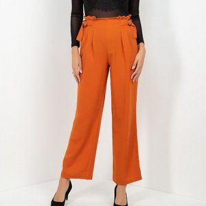 High Waist Paperbag Wide Pants-rich Rust